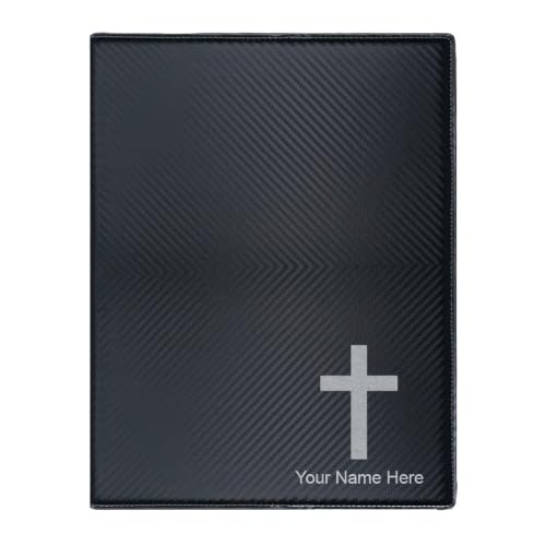 LaserGram Large 9.5" X 12" Portfolio Notepad, Christian Cross, Personalized Engraving Included (Carbon Fiber Black with Silver) - color: Carbon Fiber Black with Silver, size: Large 9.5 X 12
