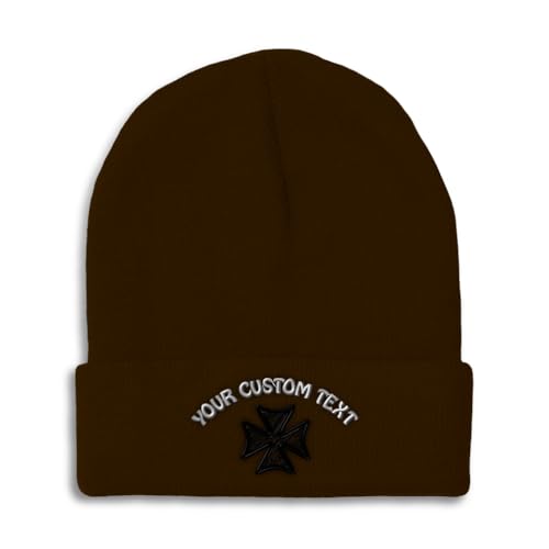 Custom Beanies for Men Iron Cross God Jesus Christ Christian Skull Cap Winter Hats for Women One Size - color: Brown Personalized Text Here