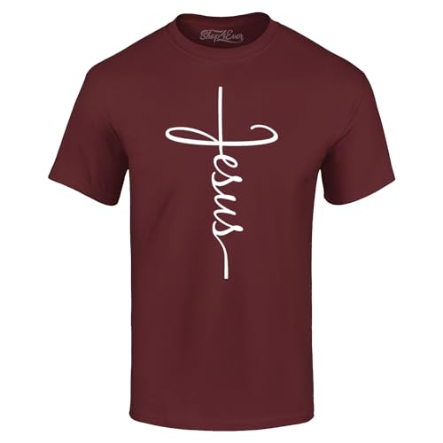 Jesus Cross T-Shirt - Christian Religious Graphic Tee for Men Women - color: Maroon, size: X-Large