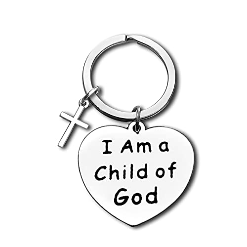 Dabihu Christian Gift Keychain Religious Gift Bible Verse Keyring Baptism Christmas Easter Birthday First Communion Gift - color: I Am a Child of God Silver Heart Keychain
