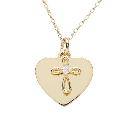 Cherished Moments Godchild Cross Necklaces, .925 Silver or 14K Gold-Plated - color: Engraved Heart-GOLD
