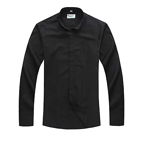 IvyRobes Mens Tab-Collar Long Sleeves Clergy Shirt- 5 Colors Available - color: Black, size: Small