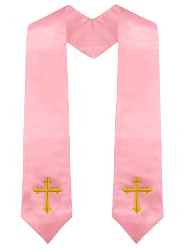 Piecatle Choir Stole with Cross Embroidery for Church, Ideal for Costume,60" - color: Pink