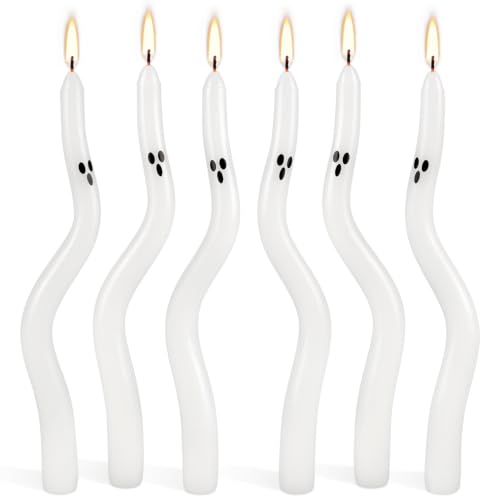 6 Pack Ghost Taper Candles Halloween, Cute Ghost Shaped Candlesticks with Spooky Faces, Bent Twisted Halloween Centerpieces for Table Mantel Decor, Indoor Party Decorations & Home Ambiance - color: Bend"6pcs-White Halloween