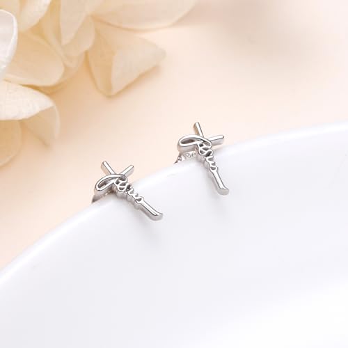 925 Sterling Silver Infinity Love of God Simple Dainty Faith Cross Dangle Earrings Religious Gift for Women - color: Jesus Cross