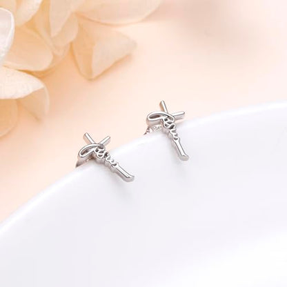925 Sterling Silver Infinity Love of God Simple Dainty Faith Cross Dangle Earrings Religious Gift for Women - color: Jesus Cross