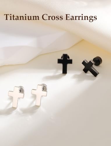 Limerencia Titanium Stud Earrings, Cross Earrings for Sensitive Ears - color: Black +Screw Back