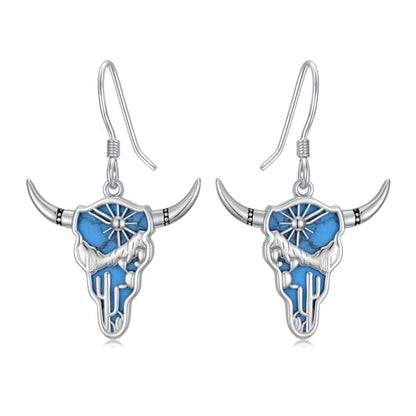 Dorunmo 925 Sterling Silver Mustard Seeds Dangle Earrings for Women Mountains Earrings Hypoallergenic Christmas Jewelry Gifts for Women - style: Bull Skull