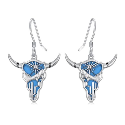 Dorunmo 925 Sterling Silver Mustard Seeds Dangle Earrings for Women Mountains Earrings Hypoallergenic Christmas Jewelry Gifts for Women - style: Bull Skull