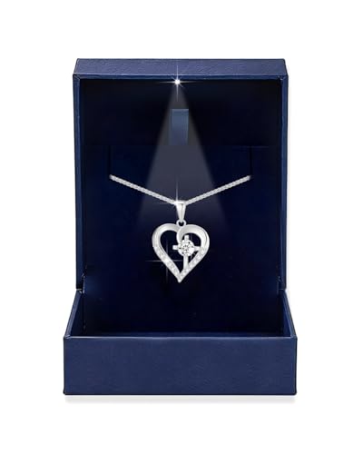 Moissanite Cross Necklace for Women in Light-Up Gift Box Heart Cross Jewelry 1CT Pendant for Women Gift Ideas for Wife Valentines Day Anniversary Birthday (S925 Sterling Silver/18K Real Gold Filled) - style: Silver without Card