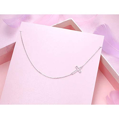 DAOCHONG S925 Sterling Silver Sideways Cross Choker Necklace 14+4 Inch - color: Silver2