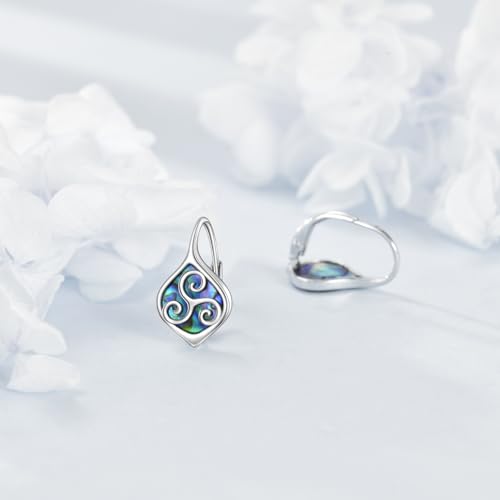 Celtic Trinity Knot Earrings for Women 925 Sterling Silver Triquetra Knot Leverback Abalone Shell Irish Jewelry Tree of Life Gift - style: Triskele