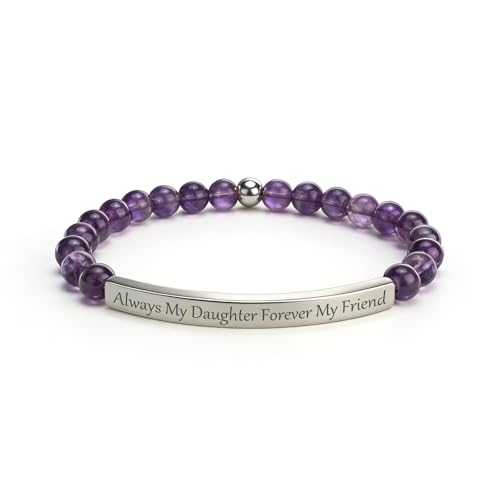 Amethyst Christian Bracelet for Women, 18K Gold Plated Bible Verse Jewelry, Inspirational Religious Faith Gift, Scripture Jewelry for Encouragement & Strength - color: ALWAYS MY DAUGHTER FOREVER MY FRIEND-Amethyst Silver