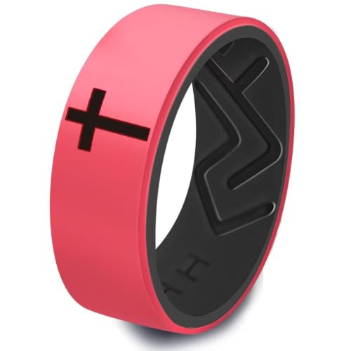XAHH 2PCS Silicone Ring Set for Men Women,Classical Simple Christian Cross Religious Couple Rubber Wedding Bands - style: Red Purple