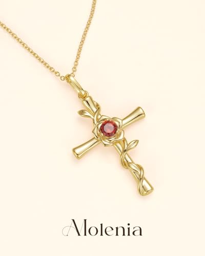 Birthstone Cross Pendant Necklace for Women, Solid 925 Sterling Silver Base