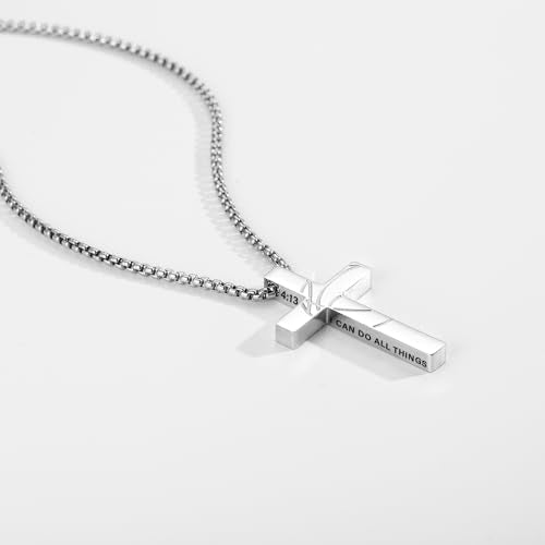 Gnamy Basketball Cross Necklace Gifts for Boys Men, Cross with Bible Verse Stainless Steel Pendant Chain Easter Christian Religious Jewelry Gifts for Him Kids Teenage Teens - color: Silver, style: PHILIPPIANS 4:13