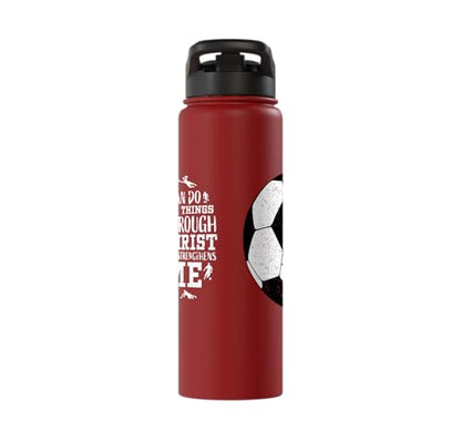 Christian Soccer Faith Graphic Bible Verse Philippians 4:13 Stainless Steel Insulated Water Bottle - color: Red