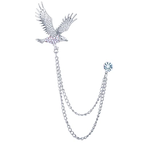 WCRAZYE Shiny Rhinestone Metal Feather Lapel Pin Angel Wings Tassel Chain Brooch Collar Pins for Women Girls Men's Animal Eagle Pin Suit Sweater Shawl Coat Breastpin Accessories - color: Silver Eagle Pin