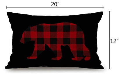 Solekla Red Buffalo Plaid Bear Farmhouse Pillow Covers 12x20 Inch,Home Decorative Throw Pillow Case Cushion Cover,Home - color: Jcp110