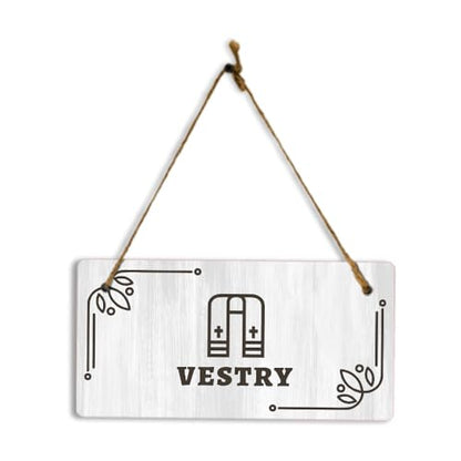Vestry 5x10 Hanging Plus Wall or Door Sign | Religious Rustic Wood Sign