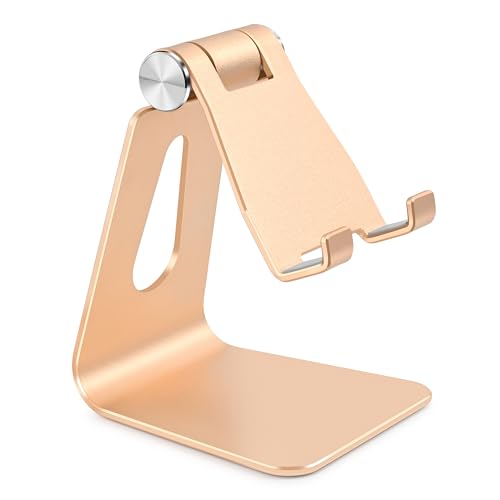 Adjustable Aluminum Alloy Cell Phone Stand, Tabletop Metal Phone Holder,Desktop Phone Dock,Smartphone Cradle,Gold - color: Gold