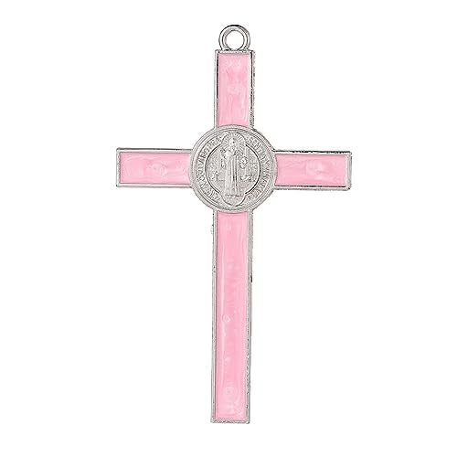 VINETEN Crucifix - Saint Benedict Crucifix Wall Cross- 5 Inch Pink