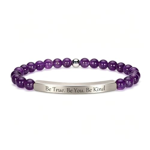Amethyst Christian Bracelet for Women, 18K Gold Plated Bible Verse Jewelry, Inspirational Religious Faith Gift, Scripture Jewelry for Encouragement & Strength - color: BE TRUE. BE YOU. BE KIND.-Amethyst Silver
