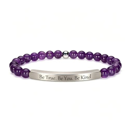 Amethyst Christian Bracelet for Women, 18K Gold Plated Bible Verse Jewelry, Inspirational Religious Faith Gift, Scripture Jewelry for Encouragement & Strength - color: BE TRUE. BE YOU. BE KIND.-Amethyst Silver