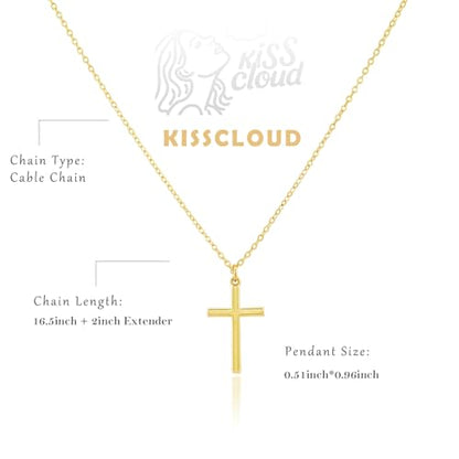 Cross Necklace for Women, Dainty 14K Gold Plated CZ Pendant - color: Gold-3D cross