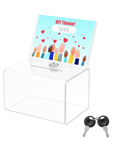 Uniclife 6.3"x 4.6" x 4"Clear Thickened Acrylic Donation Box with Slot Lock