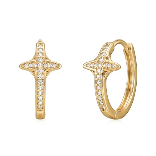LOYATA Gold Cross Earrings for Women-14K Gold Plated Small Hoop Huggie Earrings Dainty Trendy CZ Cross Hoop Earring Cute Hypoallergenic Hoops Jewelry Gifts for Women Mothers Day Gifts for Mom - color: CZ Style4
