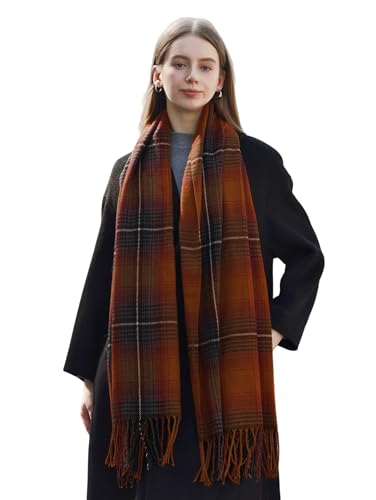Wander Agio Women's Fashion Long Shawl Big Grid Winter Warm Lattice Large Scarf - color: Caramel 17