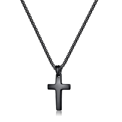 REVEMCN Christian Black Gold Silver Cross Necklace for Boys & Men, 16-22" - color: Black - cambered cross pendant, size: 18 inches