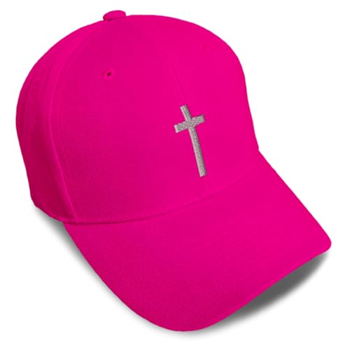 Custom Baseball Cap Cross Silver Christ Jesus God Faith Christian Hats - color: Hot Pink Design Only
