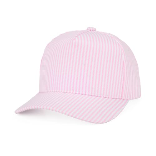 C.C Women's Criss-Cross Ponytail Trucker Hat - Snapback, One Size - color: Cotton Stripe-pink