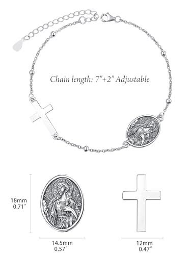 Patron Saint Medal Bracelets for Women Silver Rosary Bracelet