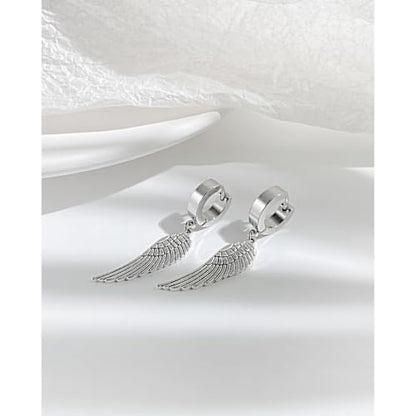 Angel Wings Huggie Hoop Earrings for Women Men Punk Stainless Steel Silver Feather Dangle Drop Earrings Trendy Mini Small Cuff Hoop Earring Hypoallergenic Wing Statement Earring Halloween Birthday Party Jewelry