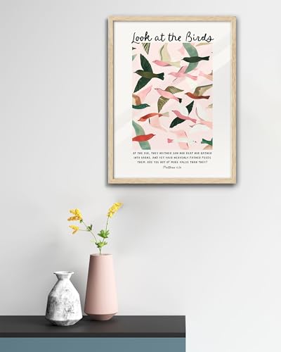 EcoHest 16x20 in Matthew 6:26 Look at the Birds Framed Christian Wall Art - color: Framed Birds, size: 20"L x 16"W
