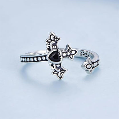 925 Sterling Silver Adjustable Open Ring for Women Trendy Jewelry Gift - color: Silver Cross