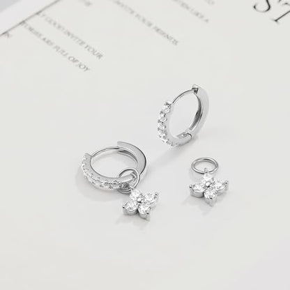 DAILY VIBES Cute Butterfly Star Cross Heart CZ Dangle Earrings for Women - color: Silver Four Stones