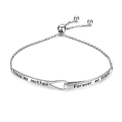 Sterling Silver Engraved Inspirational Adjustable Infinity Bracelet Graduation Gift for Mother Sister Best Friend Jewelry for Women - style: Always my mother Forever my friend