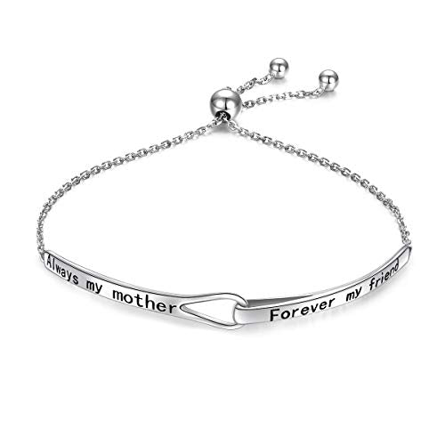 Sterling Silver Engraved Inspirational Adjustable Infinity Bracelet Graduation Gift for Mother Sister Best Friend Jewelry for Women - style: Always my mother Forever my friend