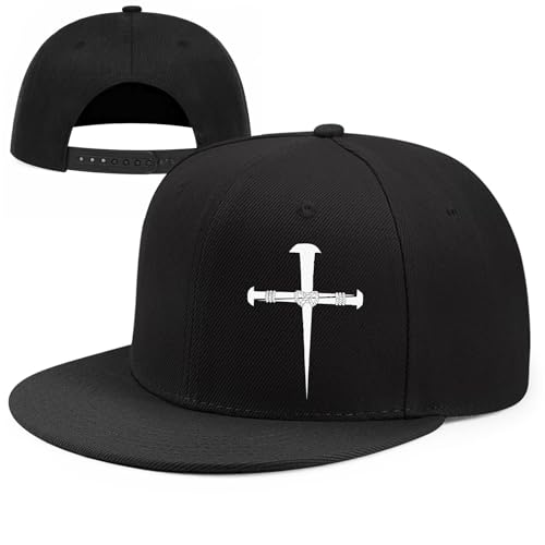 Skull Flat Bill Hats for Men Women Adjustable Dad Trucker Hat Skeleton Snap Backpack Hats for Hip-hop Running Cycling - color: Jesus 3 Nails