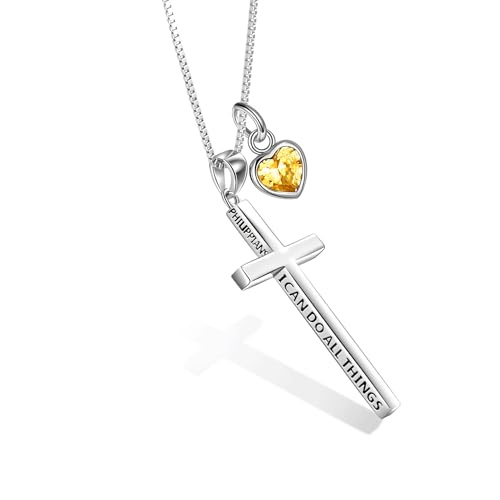 POPLYKE Cross Necklace 925 Sterling Silver Philippians 4:13 I Can Do All The Things Inspirational Necklace Gifts for Women Men 20+2'' - color: silver-11 November