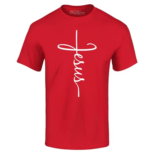 Jesus Cross T-Shirt - Christian Religious Graphic Tee for Men Women - color: Red, size: Large