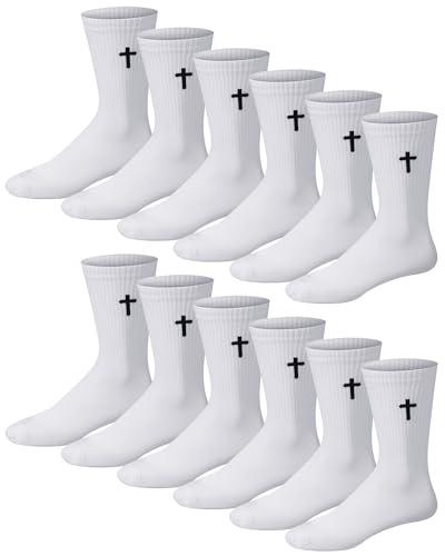 Shihanee 12 Pairs Cross Socks Men Crew - color: White
