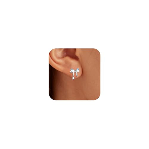 925 Sterling Silver Cross Bow Moon Stud Earrings for Women - color: Silver-Bow