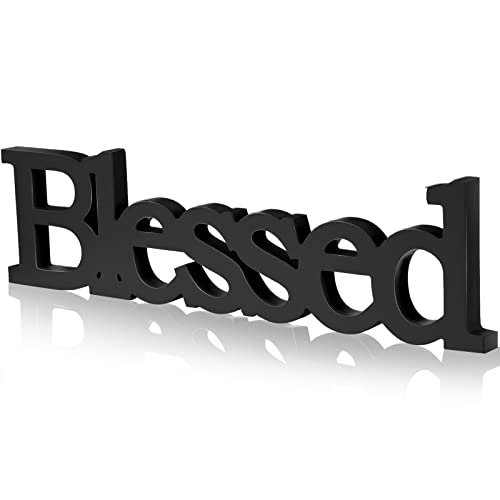 Blulu Blessed Letter Table Sign Wooden Blessed Standing Sign,Black - color: Black