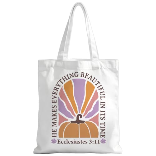 Christian Tote Bag Religious Gifts Canvas Bags for Women Men Shopping Work Gym Picnic Travel - color: He Makes Everything Beautiful in Its Time Ecclesiastes 3:11