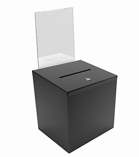 FixtureDisplays® Black Metal Donation Box Suggestion Tithes Offering Box with Sign Holder 8.5X8.1X18" 11573BLACK